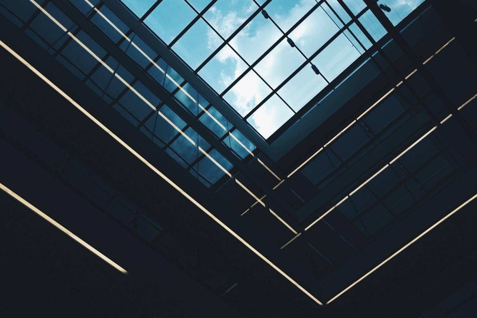 Skylight in a glass interior